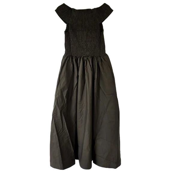 New Free People Ceci Smocked OTS Midi Dress Free-est $98 SMALL Deep Brown - Picture 6 of 7